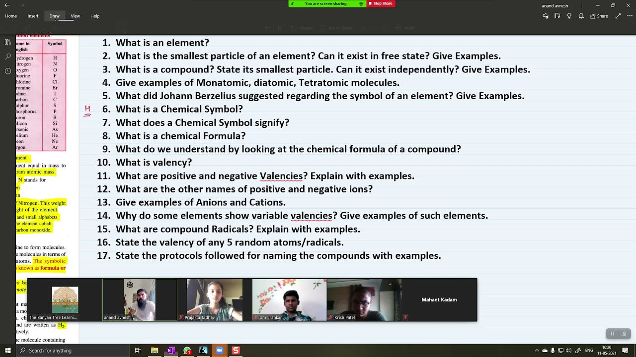 IX ICSE - Chemistry ch#1 Language of Chemistry - Chemical Symbols, Valencies & Formulae (DDQ) (2021)