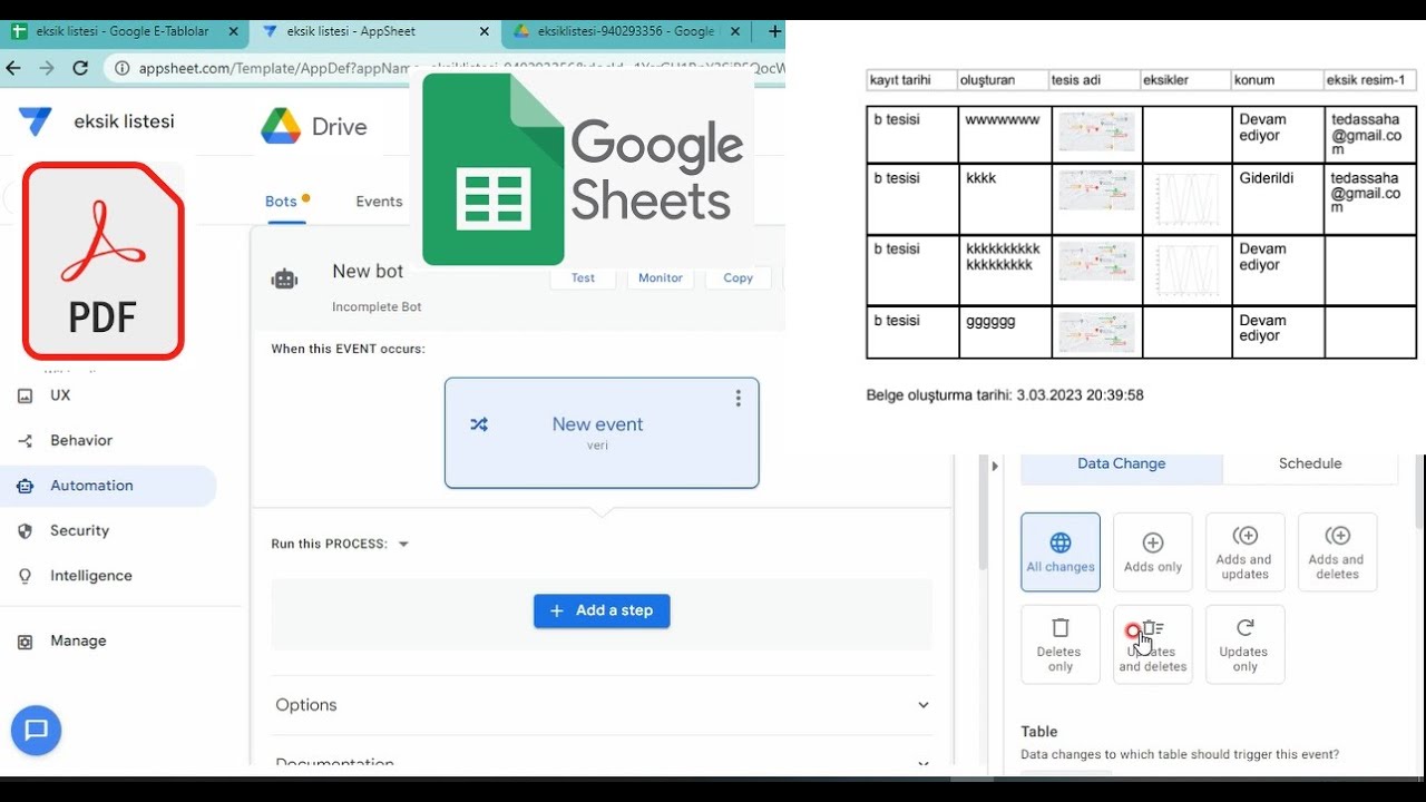 APPSHEET VİDEO 4( BOT ile PDF oluşturma, koşullu verileri seçip tek PDF oluşturma)