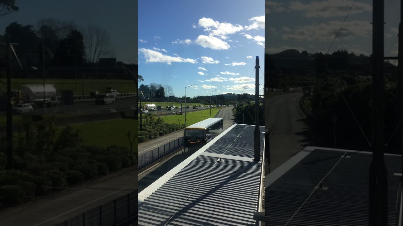 The bus pulls into the busway station