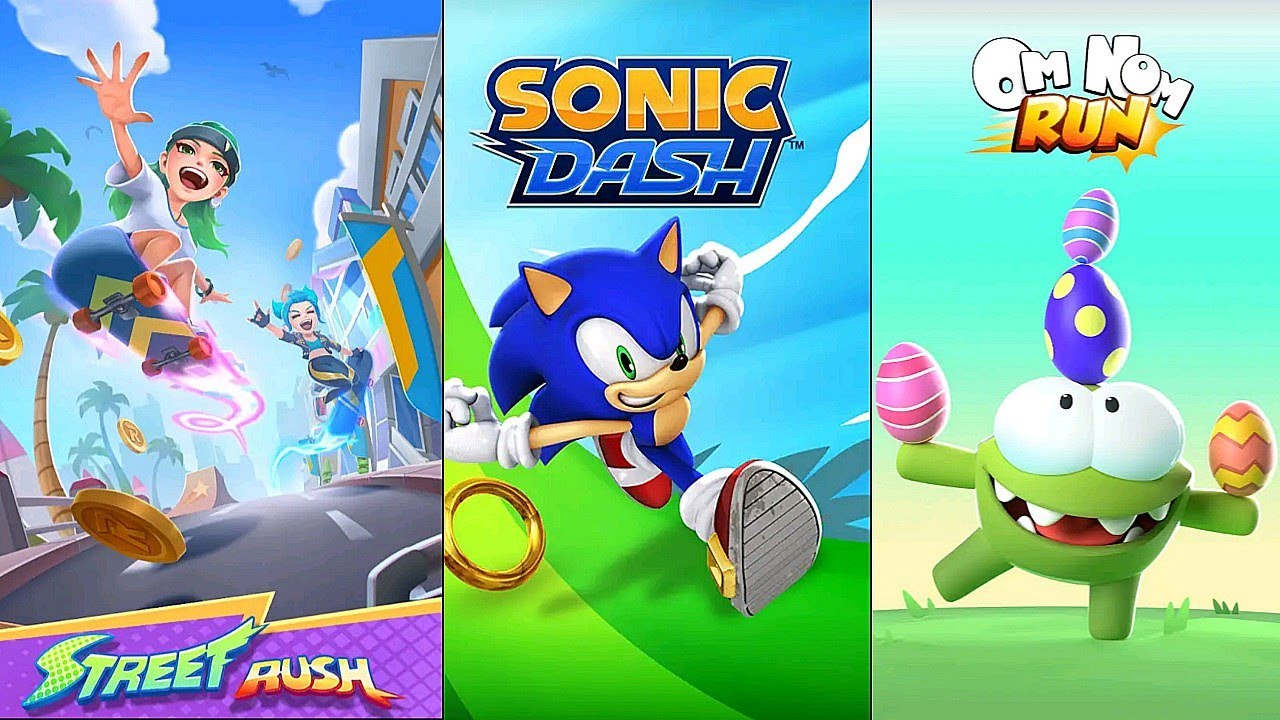 Sonic Dash vs Om Nom Run vs Street Rush Running Gameplay