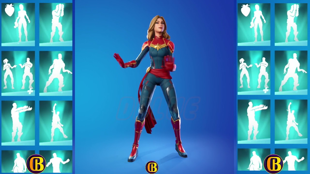 fortnite Captain Marvel Skin Showcase With Icon Series Dances & Emotes | Fortnite  Series