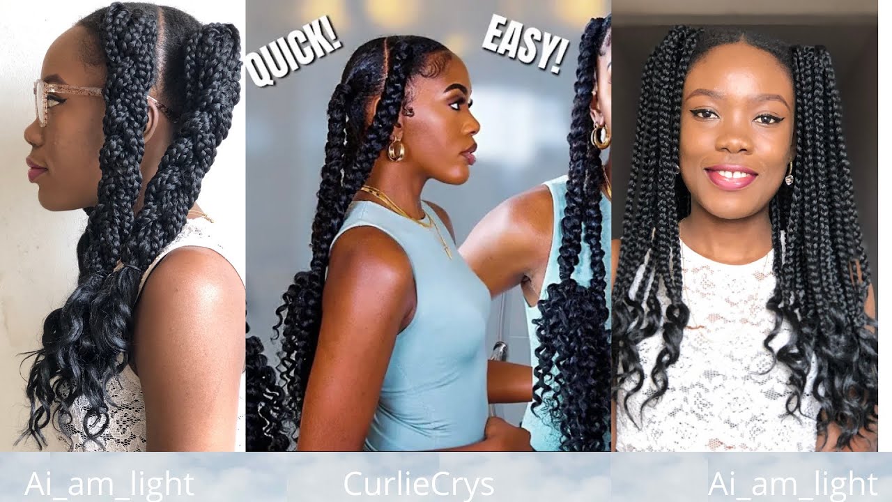 4 JUMBO BRAIDS w/ CURLY ENDS | 4c natural | DIU TUTORIAL, QUICK & EASY PROTECTIVE STYLE STEPby STEP