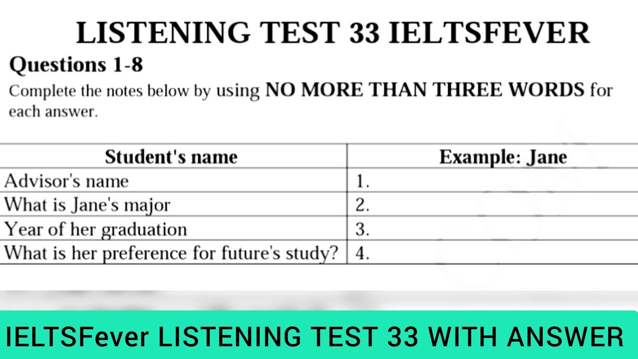 Ielts fever listening test 33 | Student's name