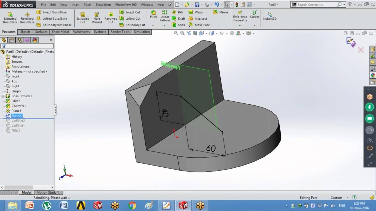Cách sử dụng các lệnh trong thanh công cụ Features trong Solidworks