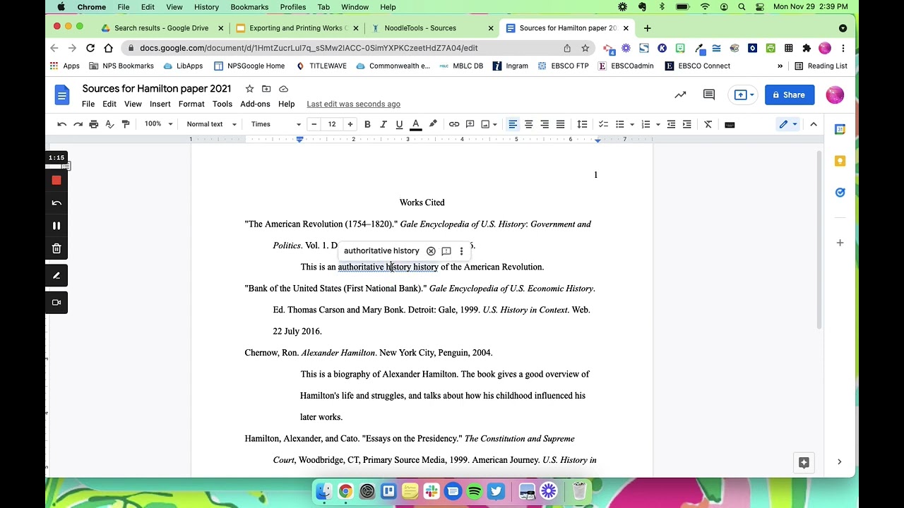 Exporting your works cited page in NoodleTools