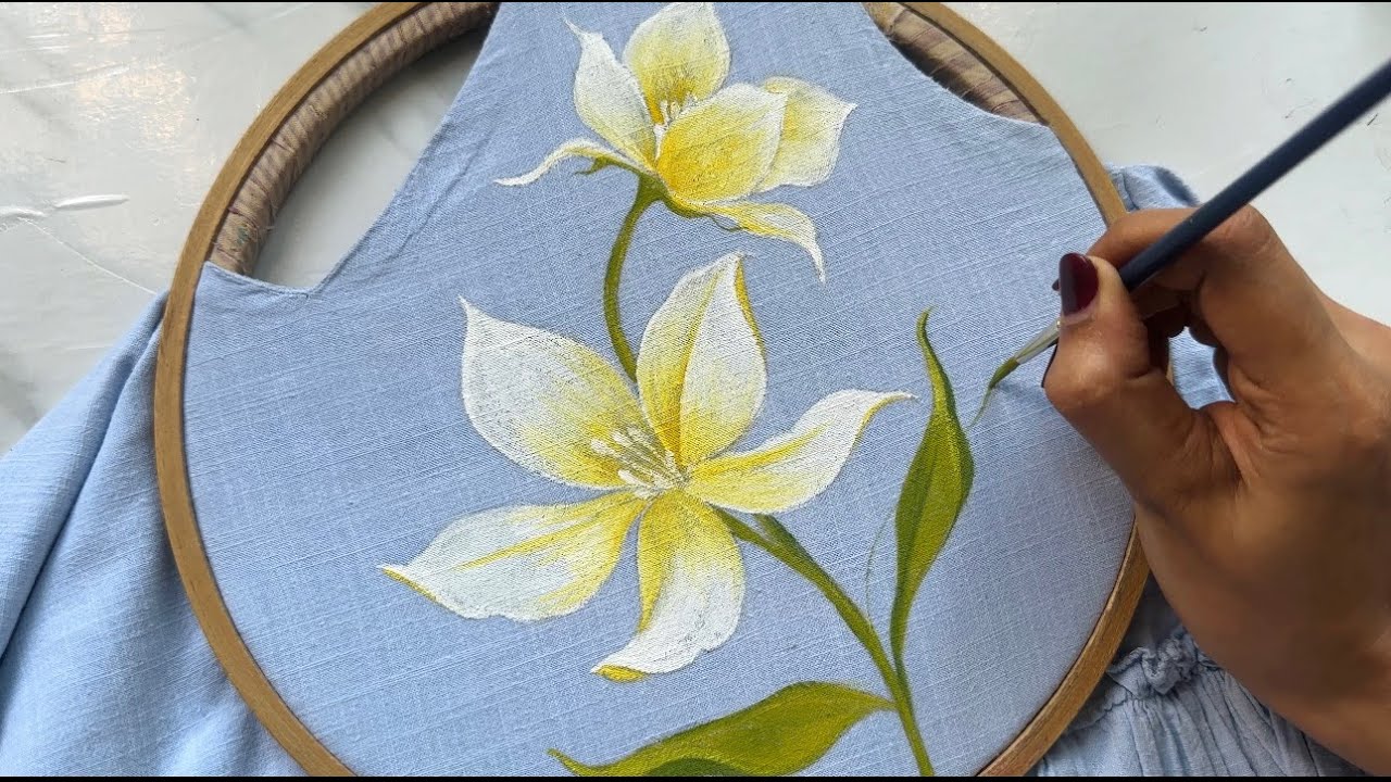 Fabric Painting Tutorial |  Fabric Painting on Clothes | Lilies Painting on Fabric