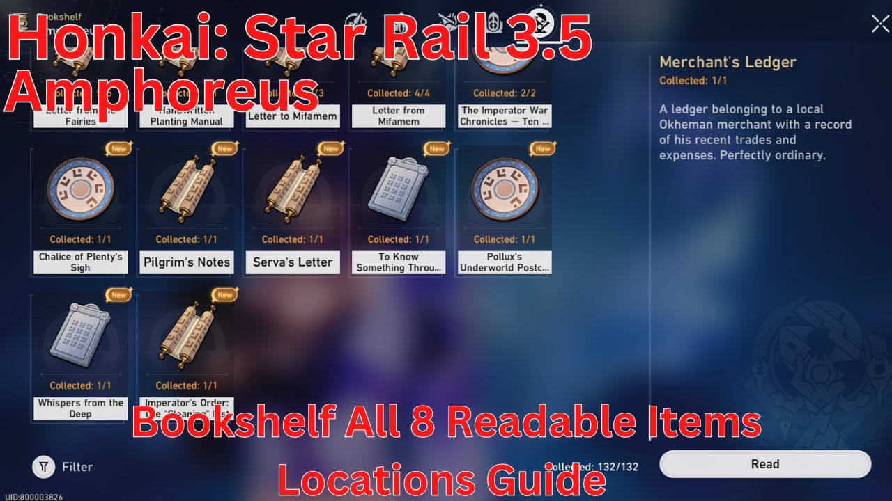 Amphoreus Bookshelf All 8 Readable Items Locations Guide【Honkai: Star Rail 3.5】