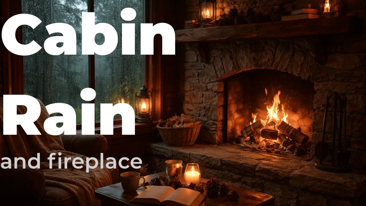 Cabin Rain & Fireplace Glow – Cozy Night Ambience (4 Hours)
