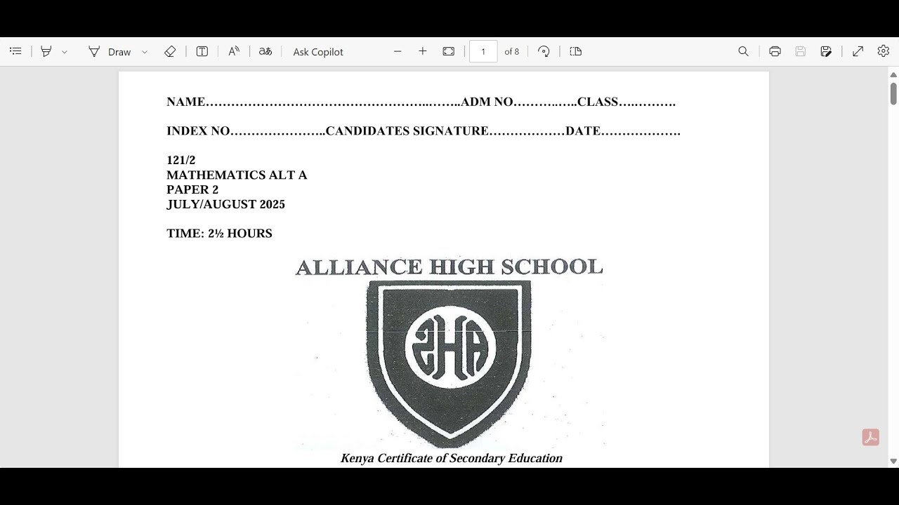 ALLIANCE HIGH 2025 JULY/AUGUST MOCK: MATHS PAPER 2, SECTION 1