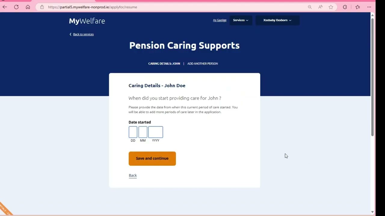 Apply for Pension Caring Supports on MyWelfare