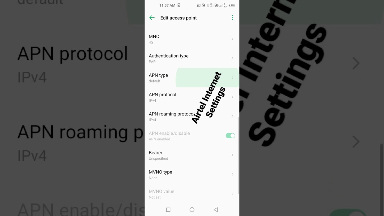 Airtel Internet settings