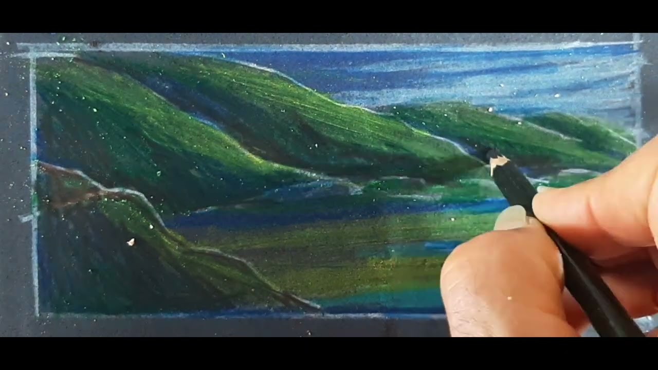Como desenhar e pintar cadeia de montanhas, com lapis de cor