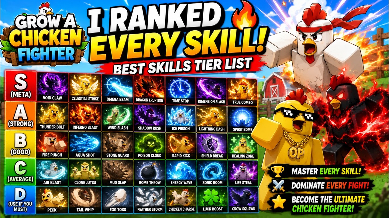 ROBLOX | GROW A CHICKEN FIGHTER | I Ranked EVERY Skill! 🔥 Best Skills Tier List