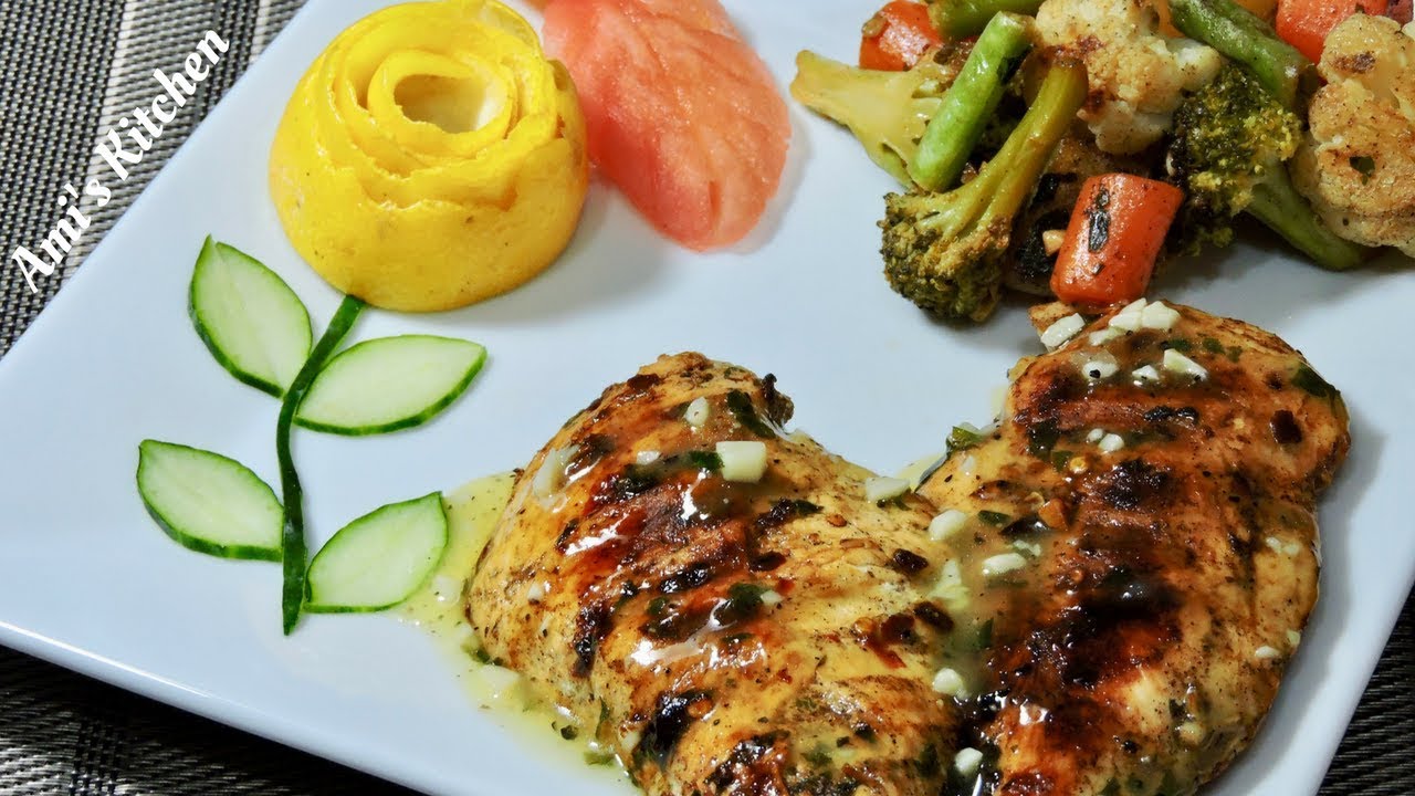 GRILLED CHICKEN and VEGGIES with LEMON BUTTER SAUCE | Without oven Grill Chicken Recipe