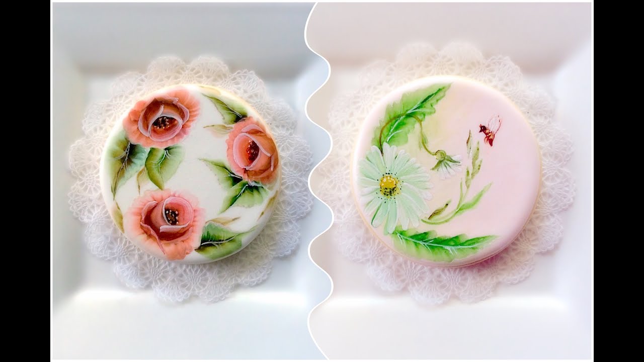One stroke. Rose and daisy. Cookie art. My little bakery.