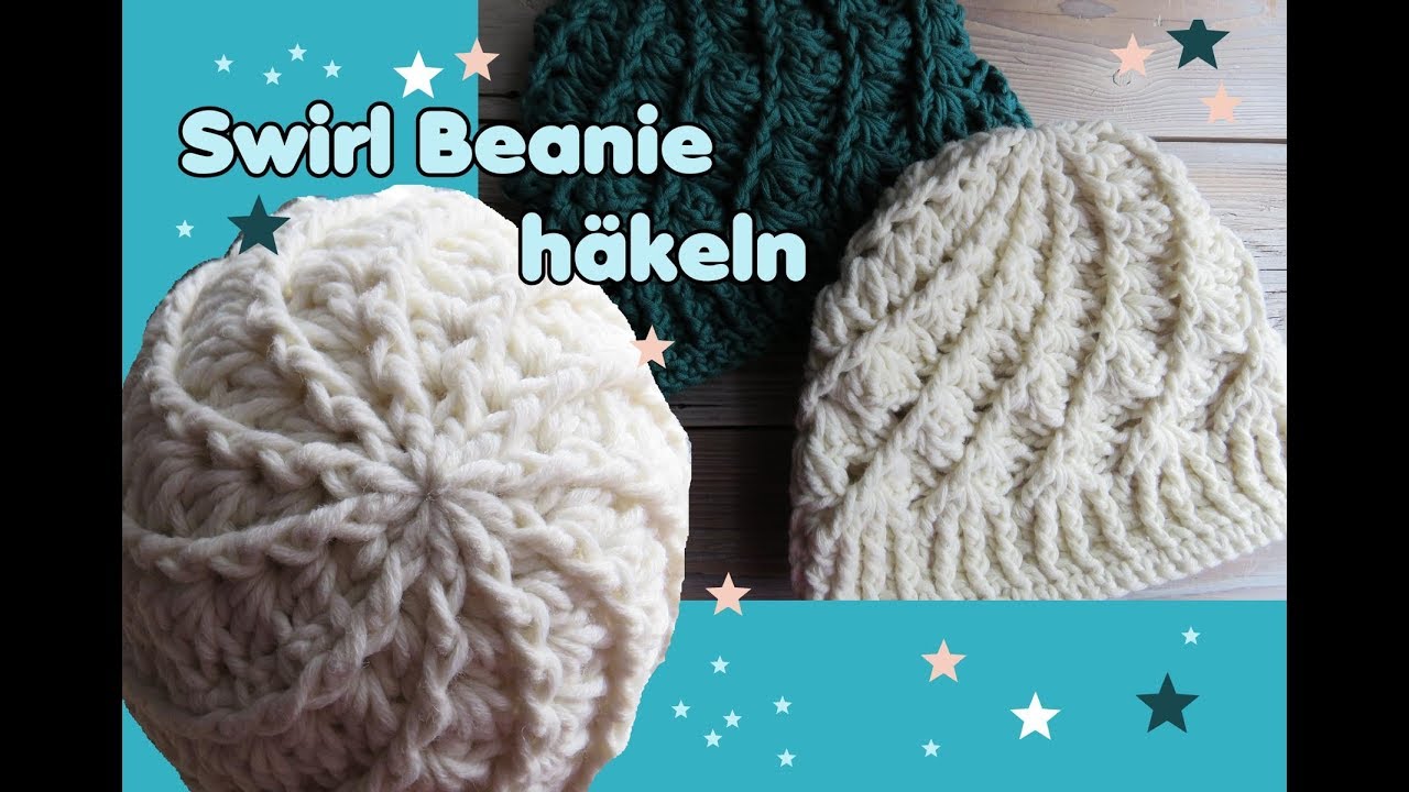 Swirl Beanie Mütze häkeln, Streifen Muster, sehr einfach