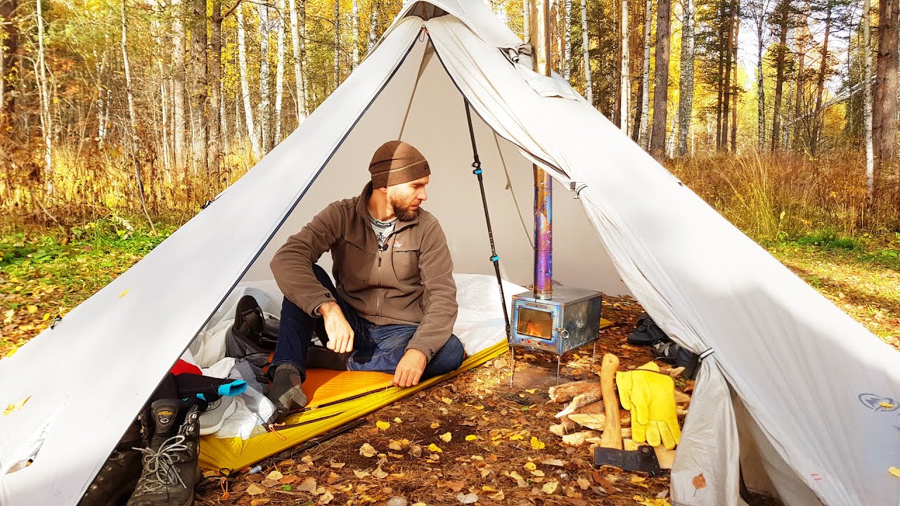 Обзор палатки с печкой. Походная титановая печь.