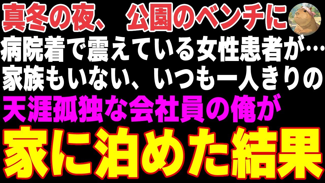 【感動する話】真冬の夜、公園のベンチに病院着でうずくまっている女性→天涯孤独なサラリーマンの俺が声をかけた結果…【朗読・スカッと】