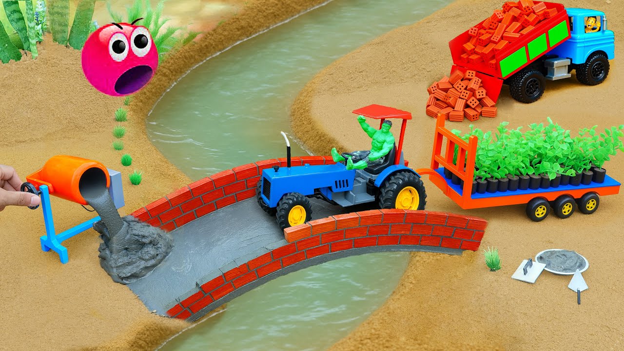 DIY Mini Truck Builds Brick & Metal Railing Bridge | Fun Construction Science Project#4