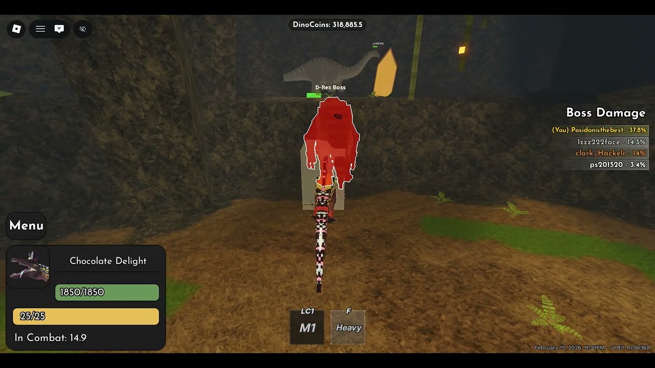 Mauling the D-Rex (demortus re-) boss in Roblox Jurassic Blocky