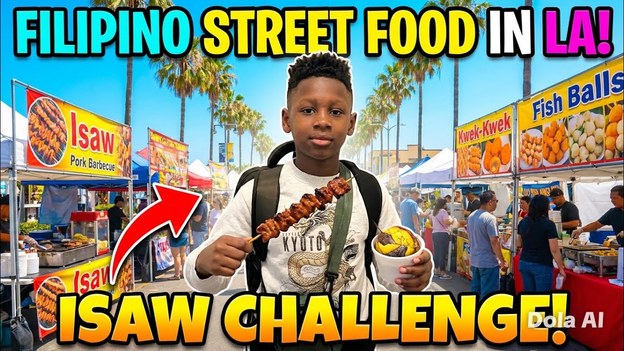 🇺🇸My British son trying Filipino🇵🇭 barbecue and isaw for the first time in Los Angeles￼ 