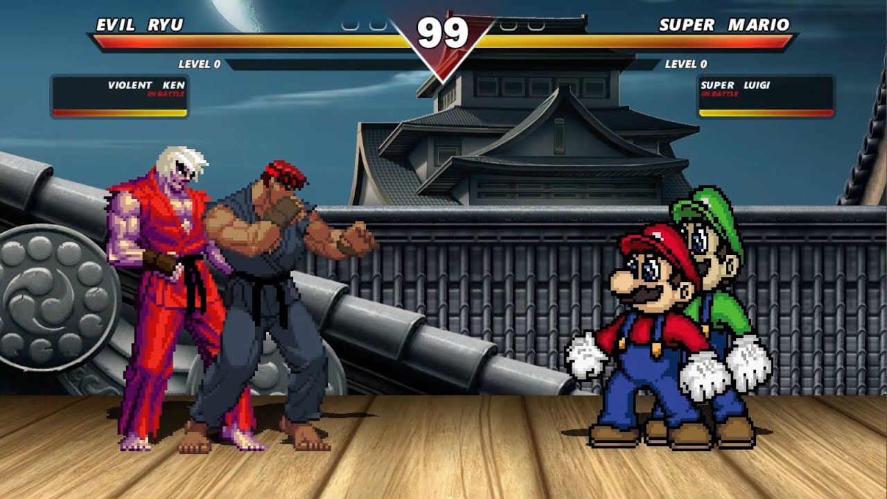 SUPER MARIO & SUPER LUIGI vs RYU & EVIL RYU - HIGH LEVEL INSANE EPIC FIGHT! | FUNNY GAMING