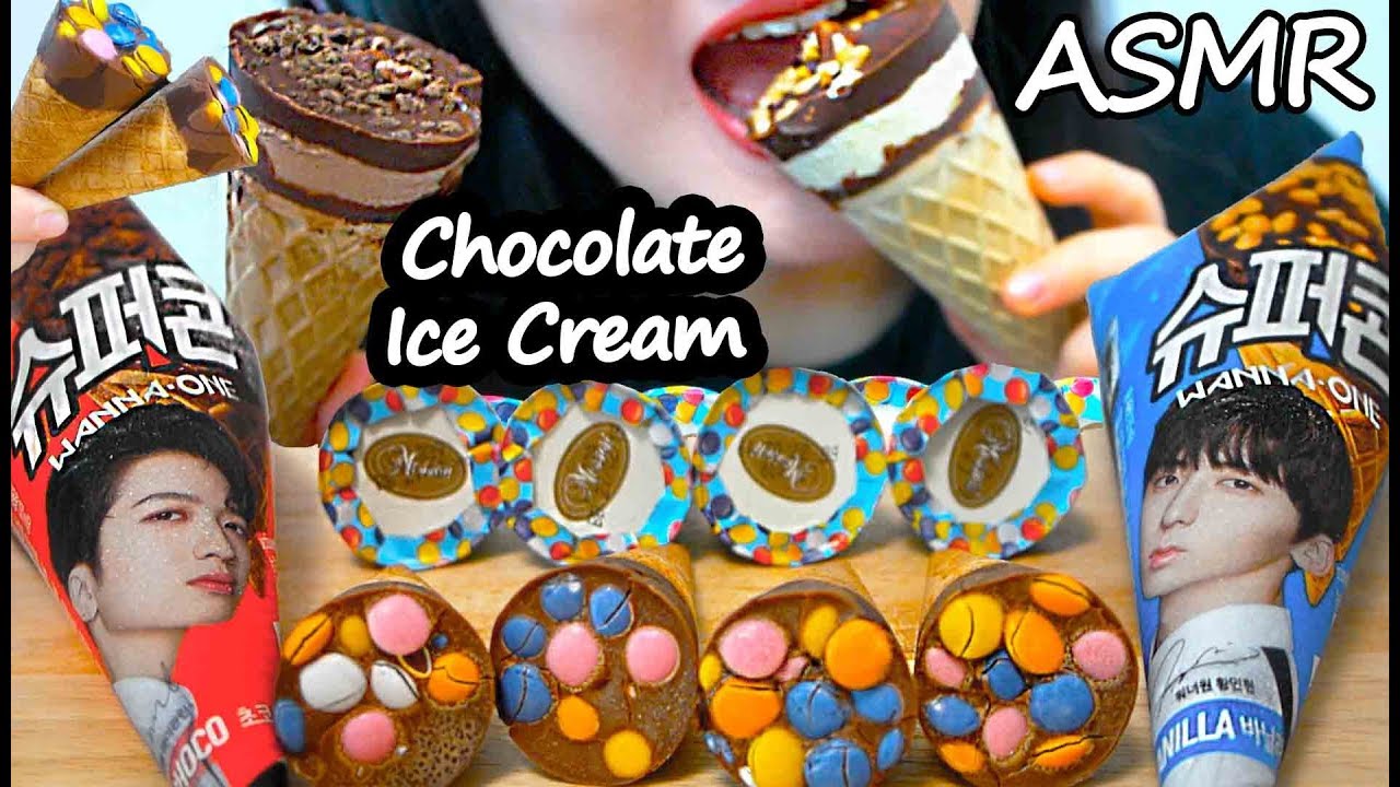워너원 슈퍼콘 아이스크림 리얼사운드 먹방 ASMR Chocolate Cone Ice Cream Party (eating sounds) mukbang No Talking