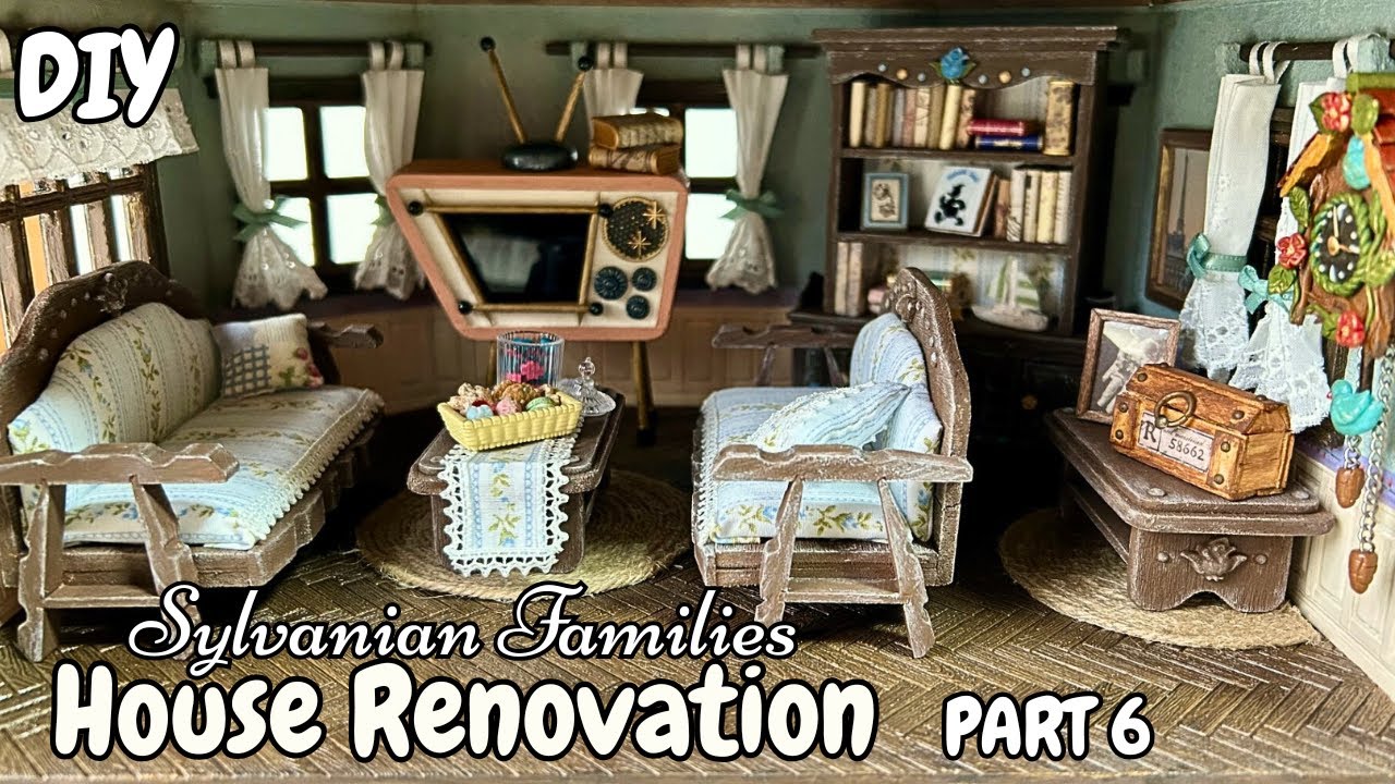 【DIY】シルバニアファミリーのお家改造 Part6🐶レトロなリビングルームに変身/Sylvanian Families House Renovation #6–Retro Living Room