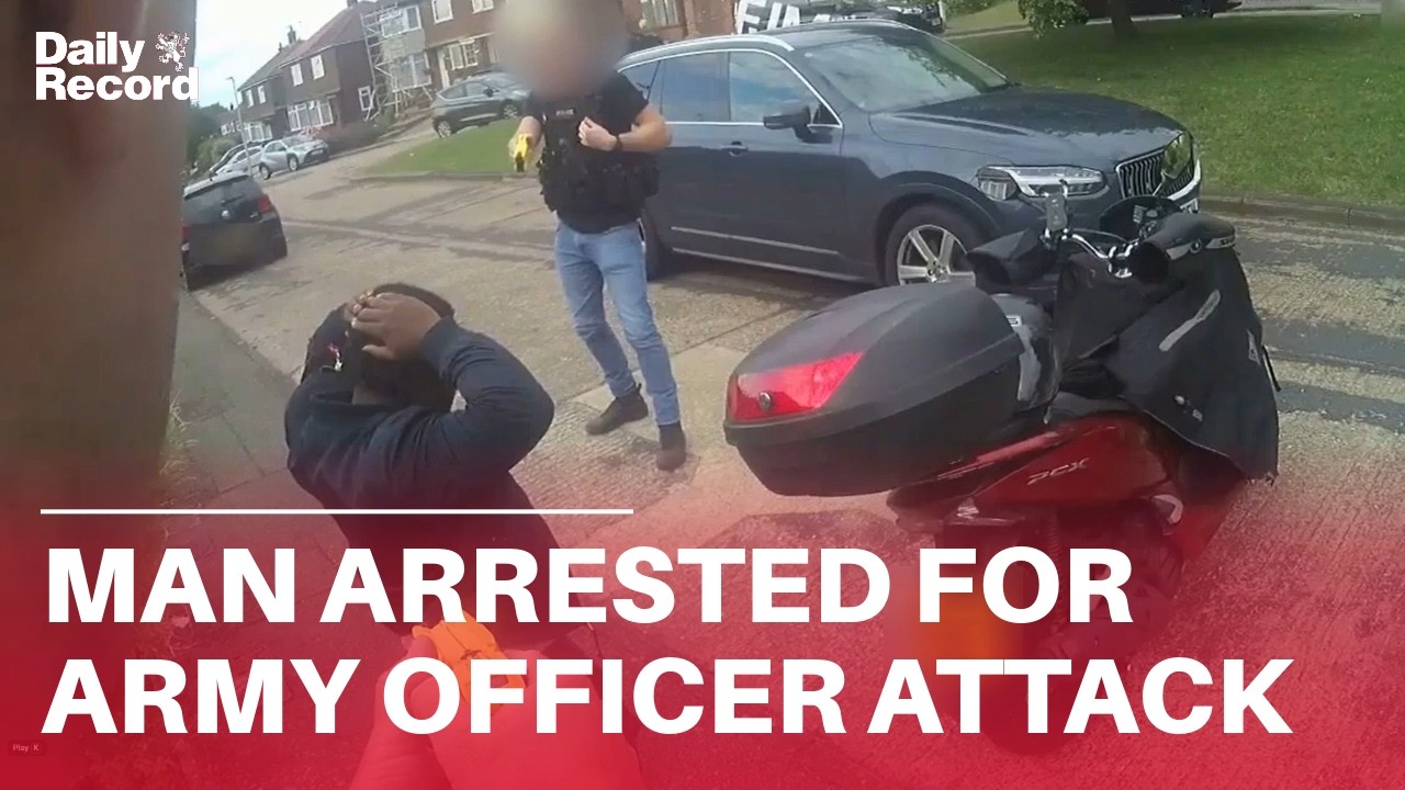 Police Cam footage shows the moment a man was arrested over attack on Army officer