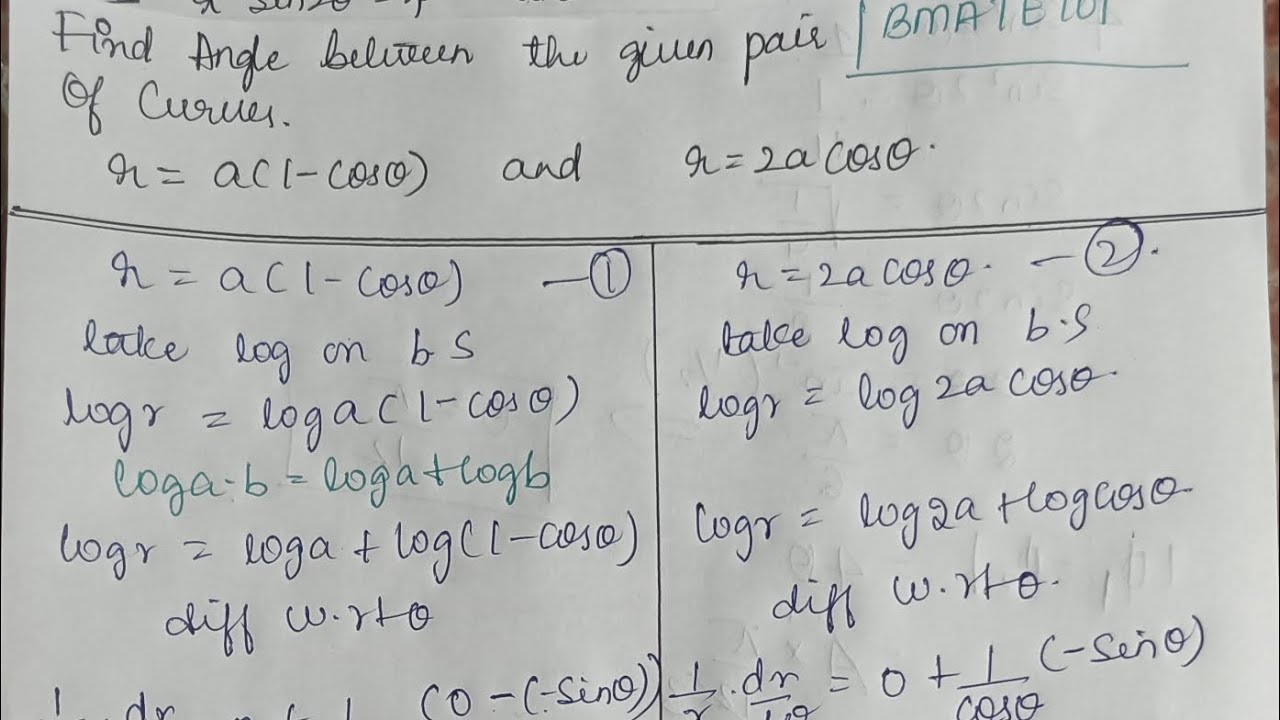 Найдите угол между парой кривых r = a(1-cos(theta)) и r = 2acos(theta)