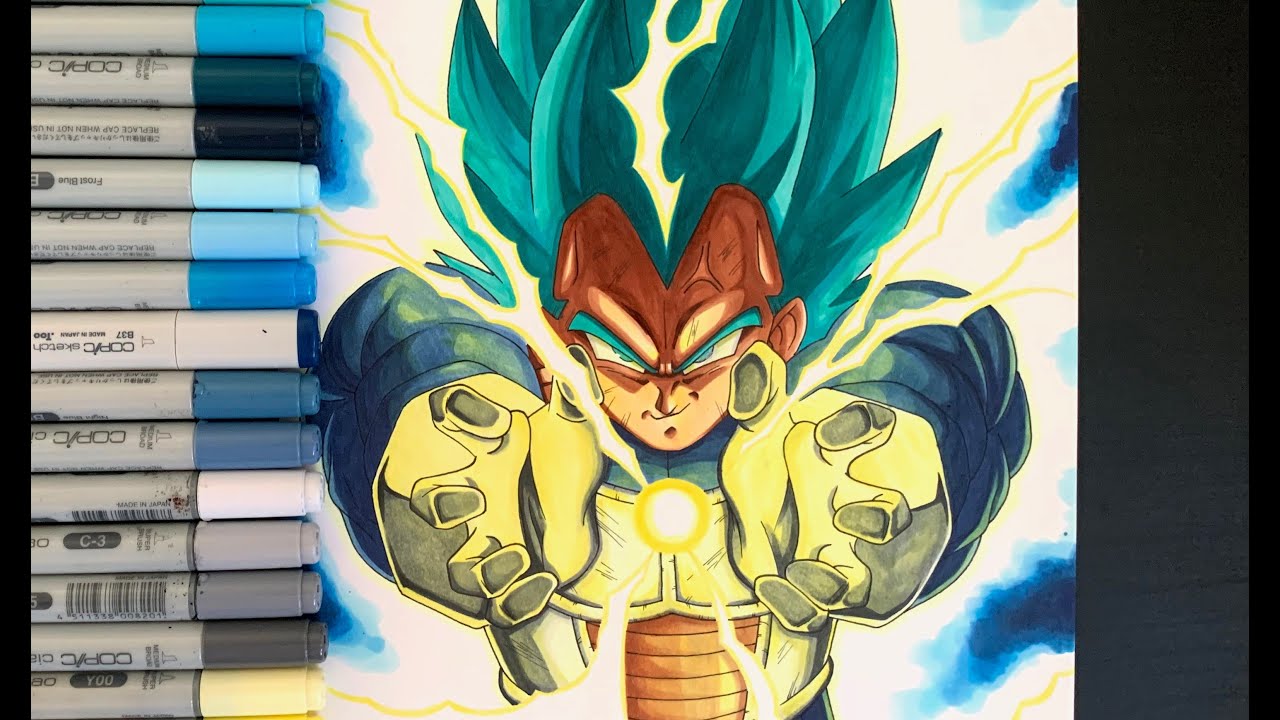 Drawing Vegeta Super Saiyan Blue Final Flash from Dragon Ball Super