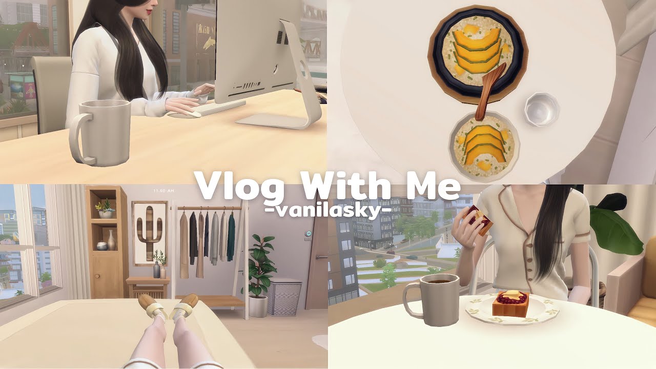 [ Sims 4 Vlog ]⌗🍞𓈒⌨️ ◞˚ₓ have breakfast, spicy noodle, go to work ect.