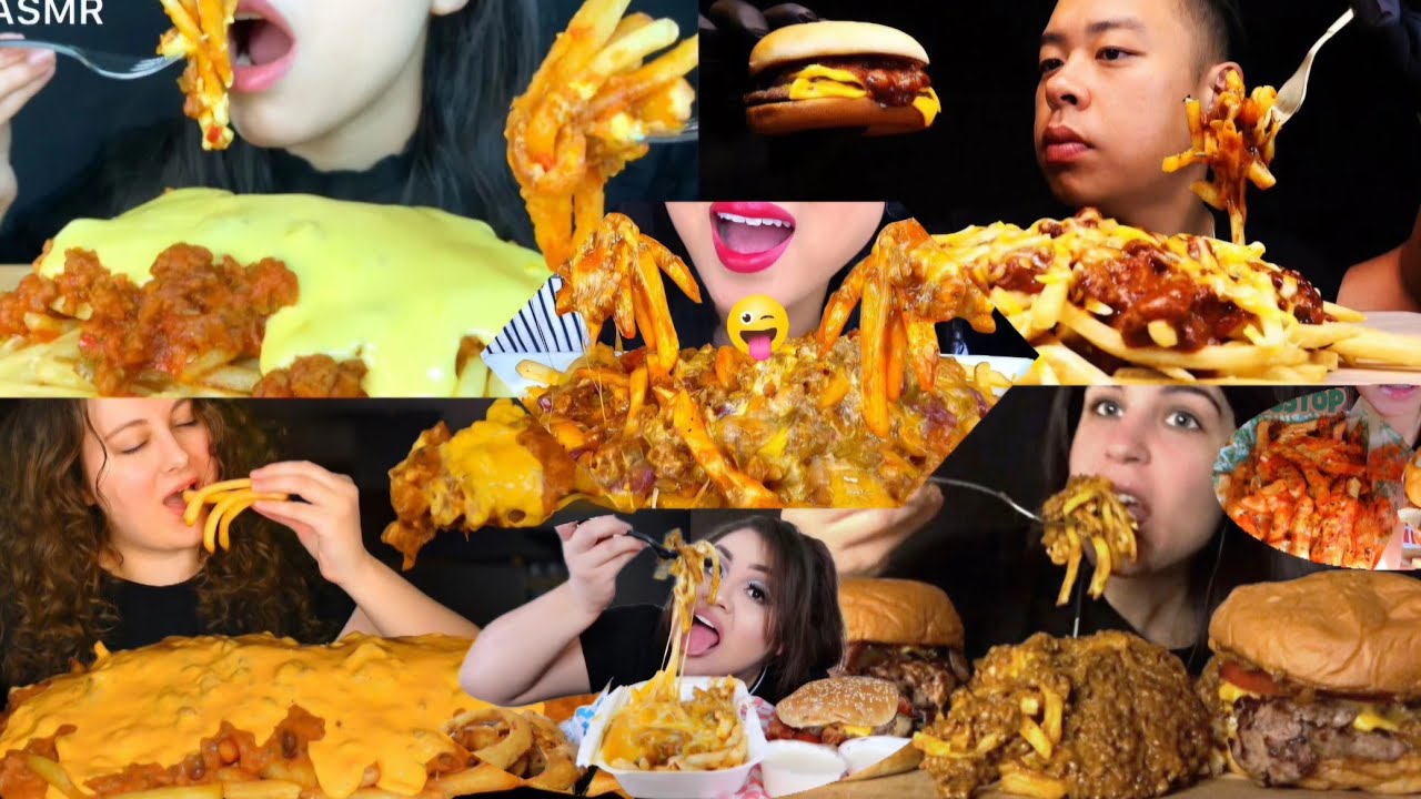  VIRAL FAST FOOD CRAVINGS CHILI CHEESE FRIES+CHILI CHEESE BURGERS MUKBANG BIG BITES*MUKBANG_ASMR*