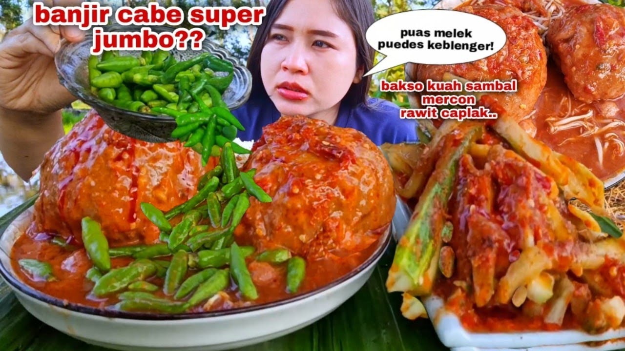 PEDAS SEGER⁉️ BAKSO JUMBO MERCON CABE RAWIT MENTAH KIMCHI PEDAS MUKBANG