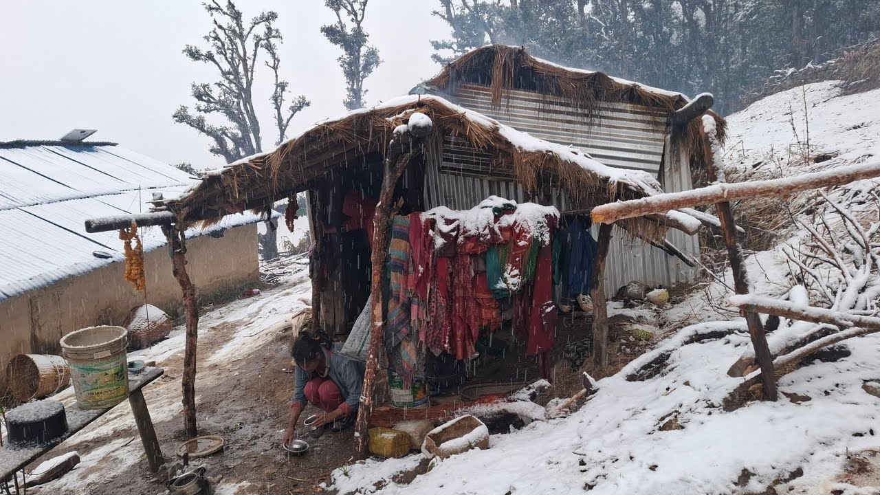 Best Life in A Nepali Himalayan Village During The Snowfall | How People Live in Nepal With Winter |
