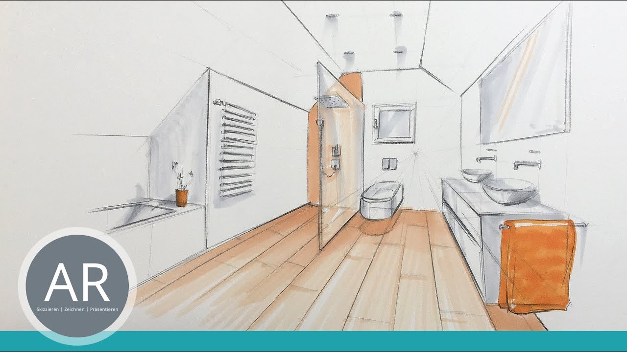 Bäder skizzieren. Bad-Design-Skizzen. Innenarchitektur-Zeichnungen. Mappenkurs Innenarchitektur.