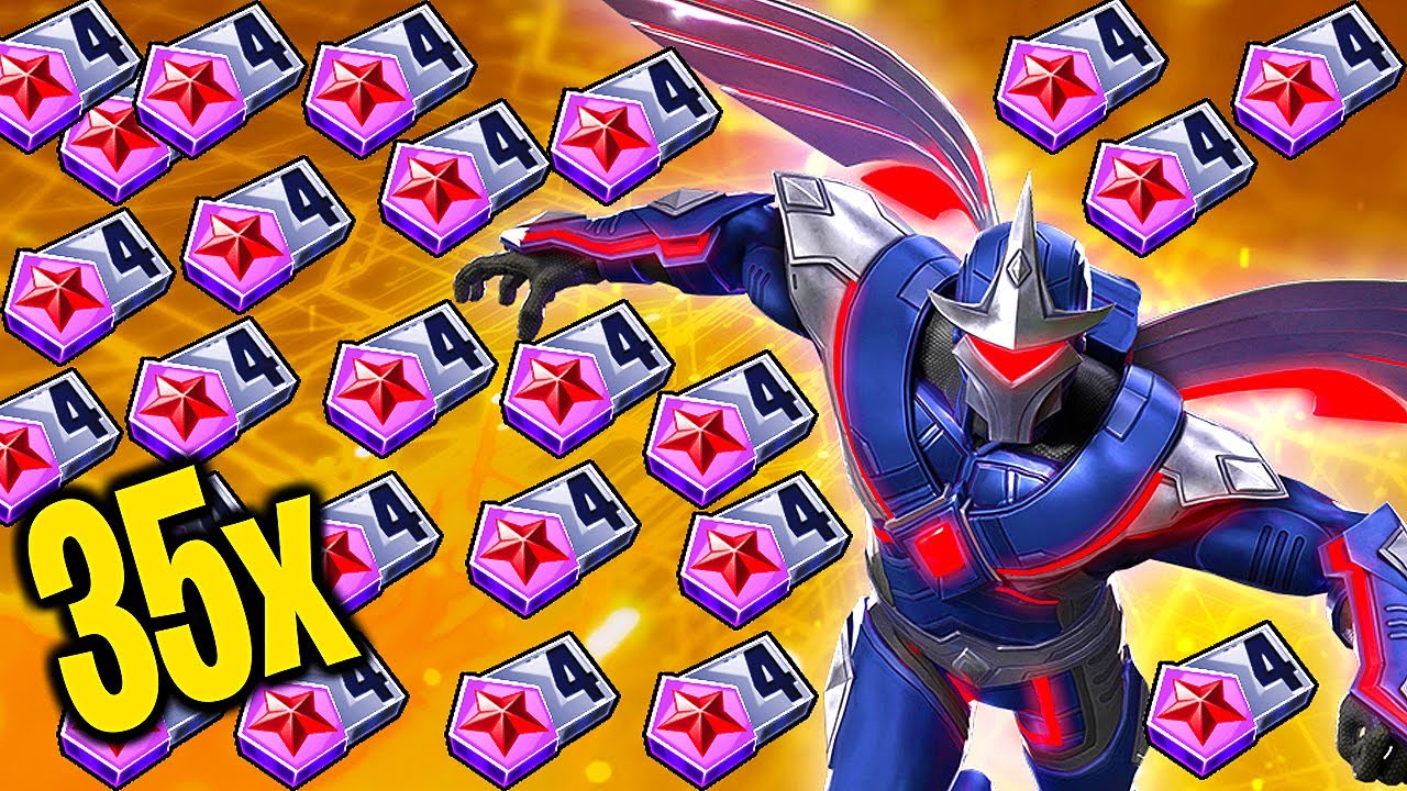 INSANE 35x ELITE 4 DARKHAWK RED STAR OPENING! - MARVEL Strike Force - MSF