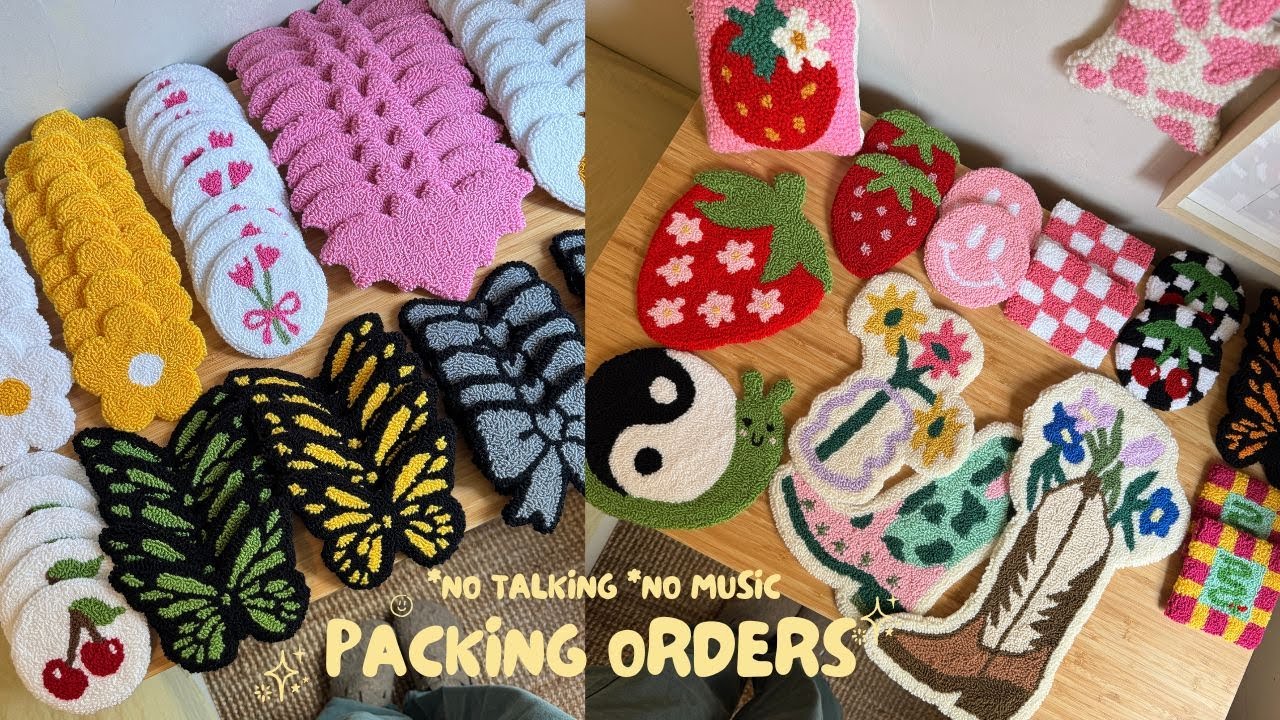 Wholesale order packaging - Punch needle Mug rug bulk order ASMR package 🌸🦋🌾✨📦💌