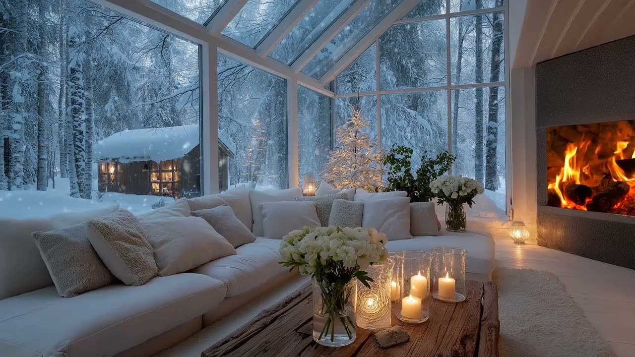 Warm Glow Snow Lounge Piano 🕯️❄️ | 5 Hours Elegant White Space | Relax Study Sleep Meditation Calm