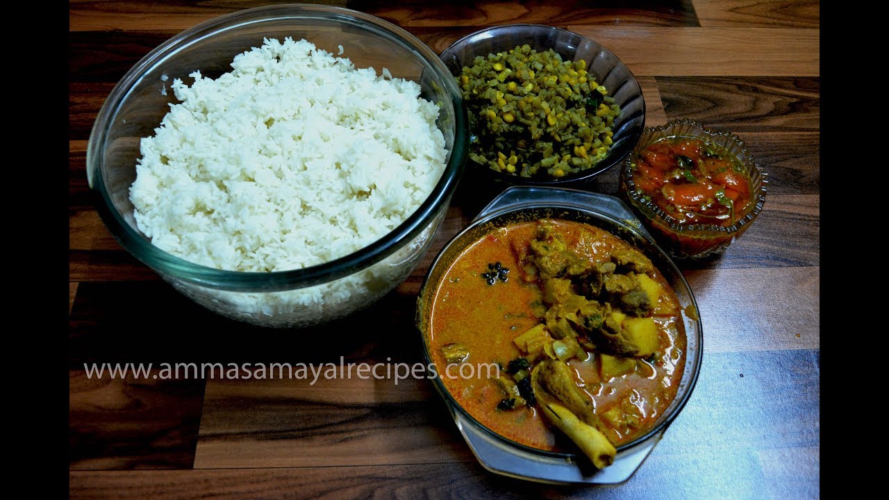 Mutton kuzhambu | Valaithndu poriyal | poondu rasam |  Lunch Menu - 20