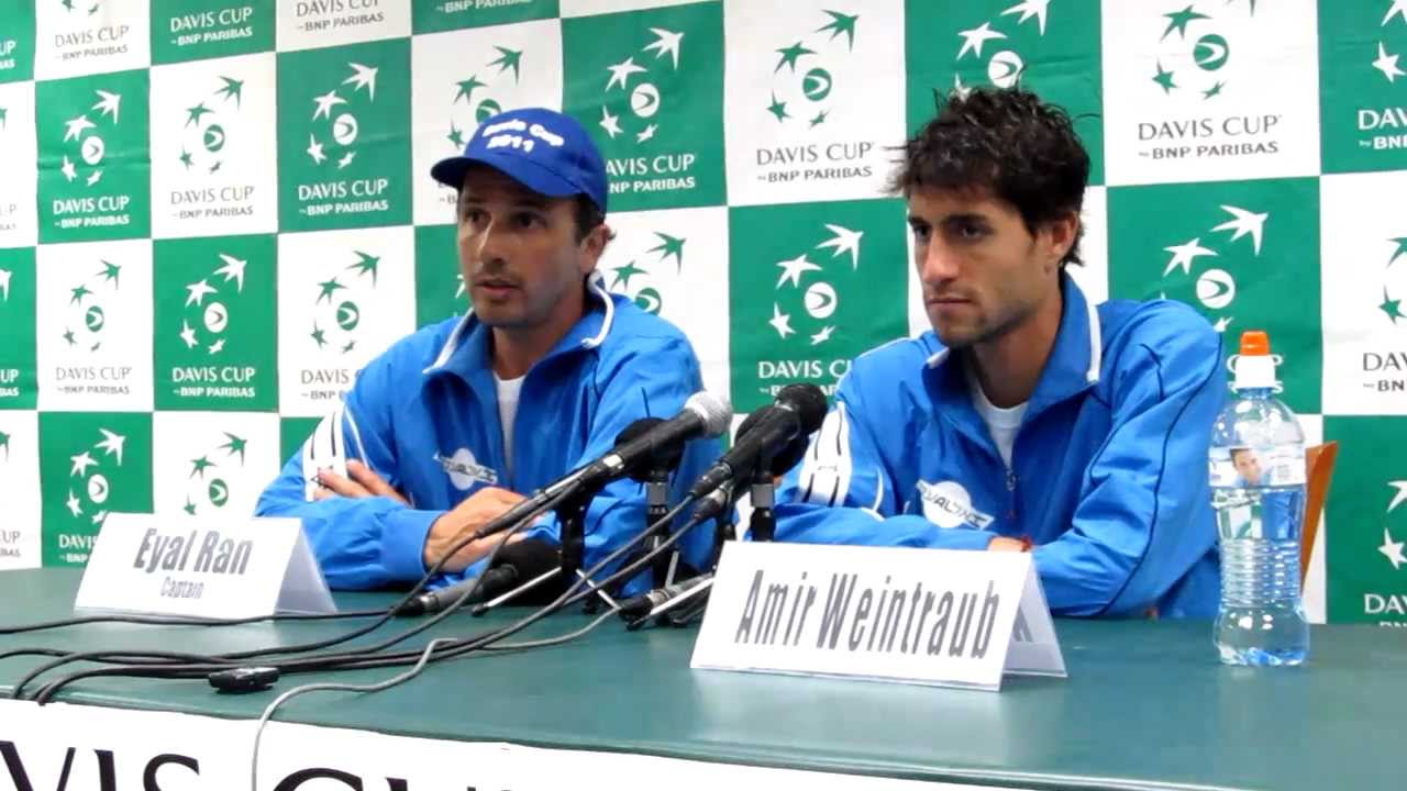 Davis Cup press conference with Amir Weintraub (Israel) after defeating Jerzy Janowicz (Poland)