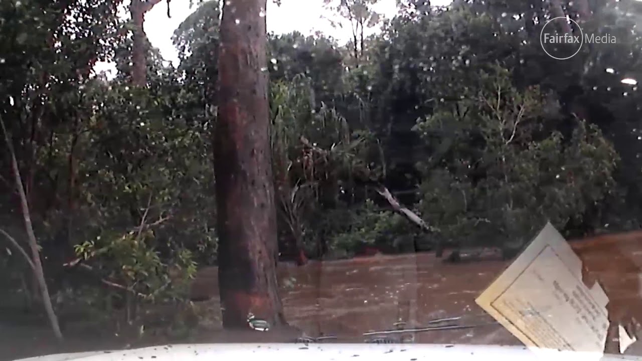 Dash cam shows driver skidding into Queensland floodwater
