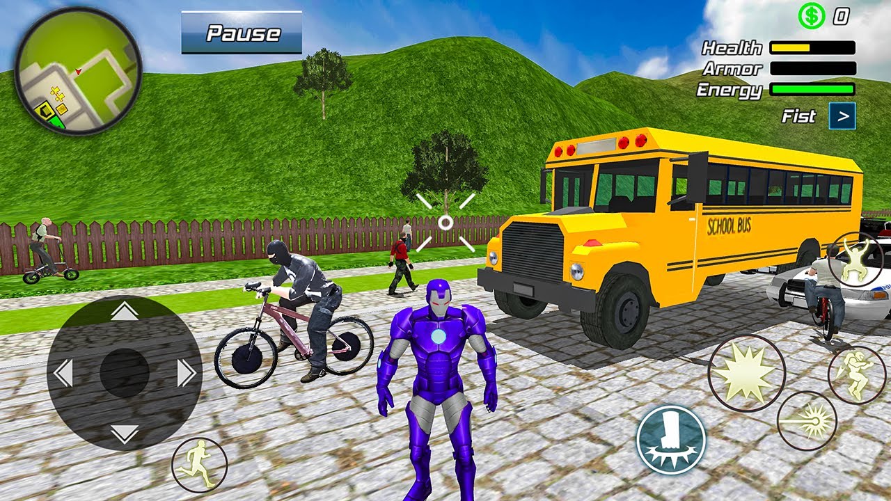Iron Rope Hero Gangster Crime - School Bus and Motorbike at Vegas City - Android Gameplay