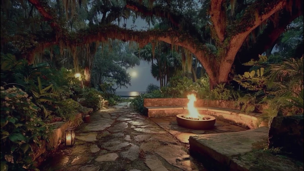 Ocean Edge Lounge | Firepit + Ancient Trees Ambience | Focus & Relax (8 Hours)