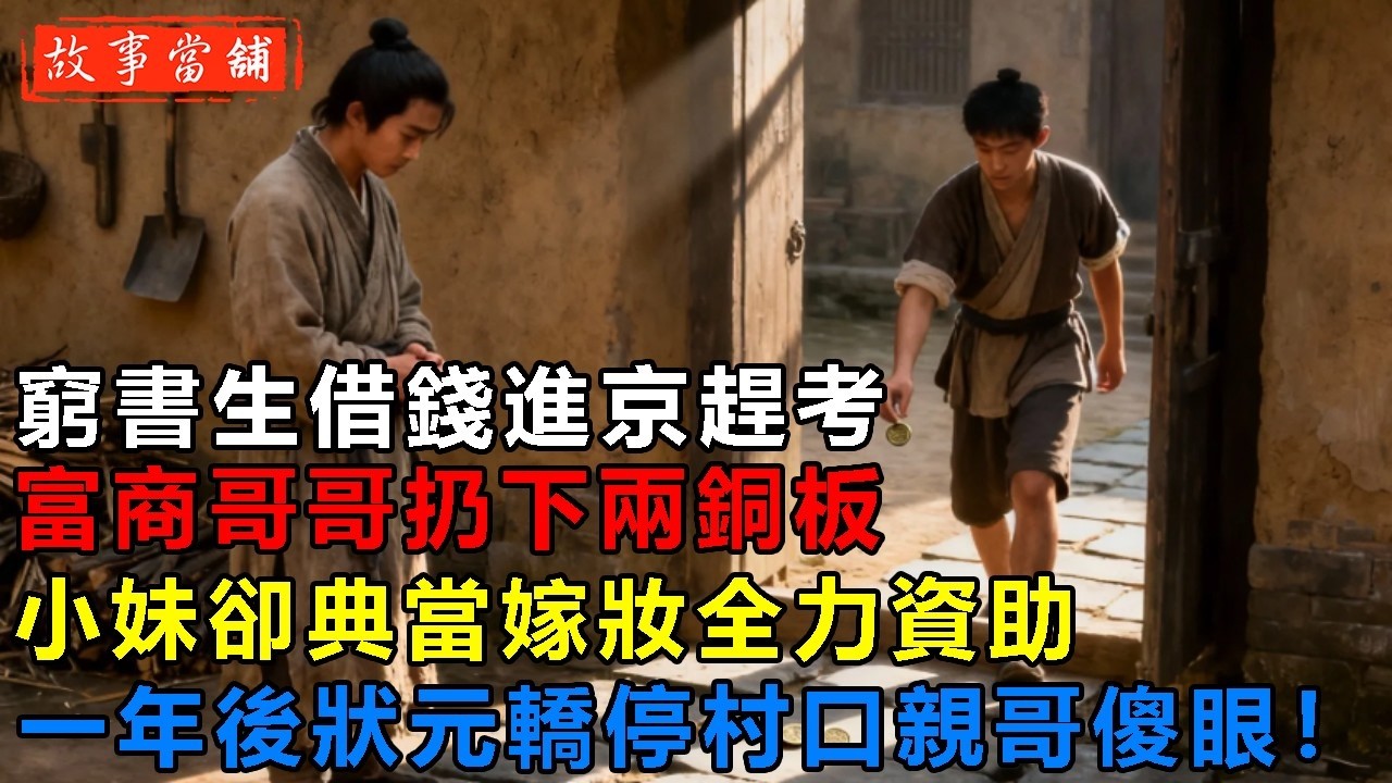 窮書生借錢進京趕考，富商哥哥扔下兩銅板，小妹卻典當嫁妝全力資助，一年後狀元轎停在村口親哥傻眼！| 民間故事 | 故事當舖