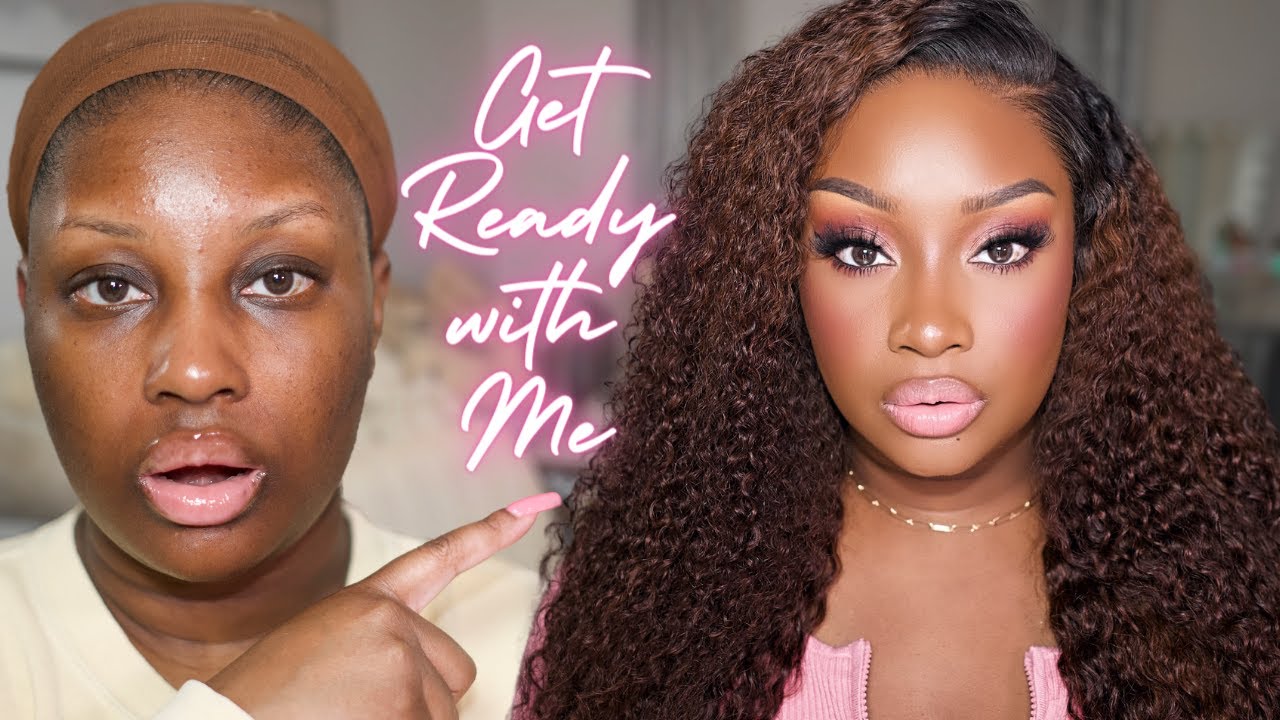 Pink Full Glam Makeup Tutorial | Get Ready with Me | Ombre' Curly Wig Install