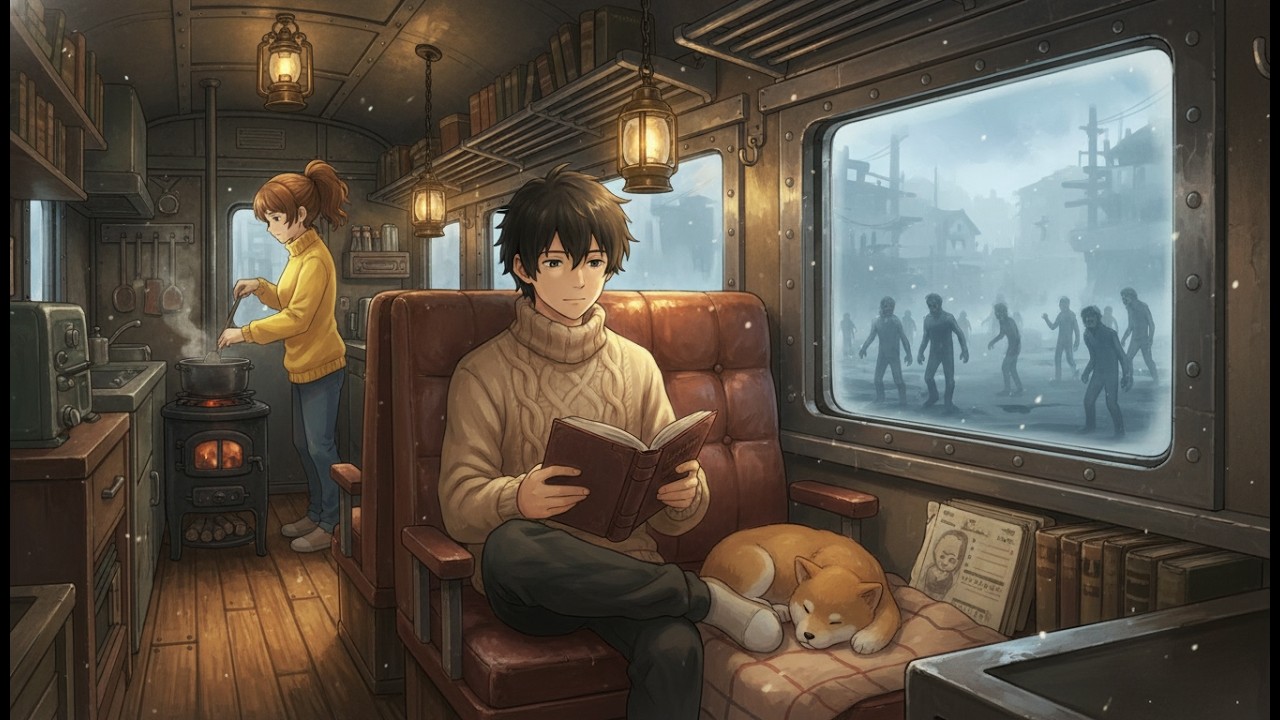 Cozy Train Cabin & Intense Zombie Defense | Ghibli-style ASMR