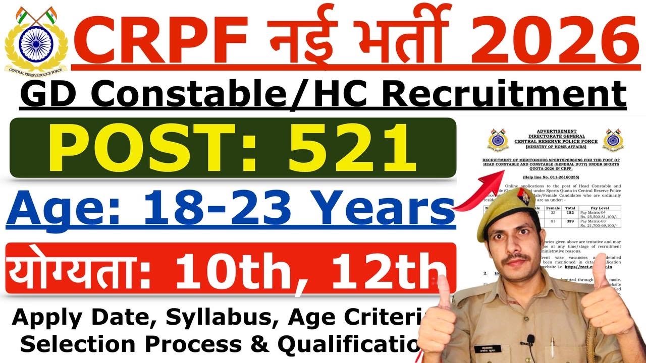 CRPF GD Constable Recruitment 2026 | CRPF GD New Vacancy 2026 | Age, Syllabus & Qualification Detail