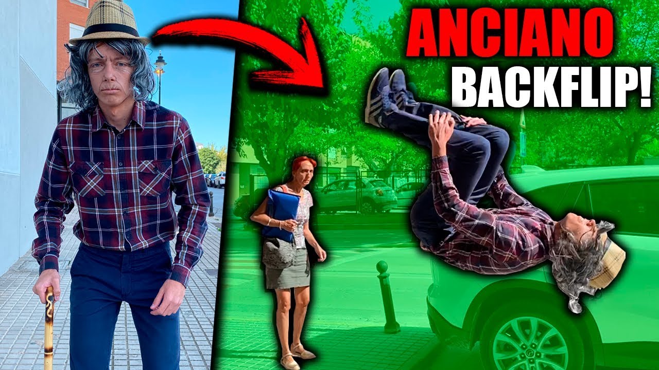 GENTE REACCIONANDO A ANCIANO HACIENDO BACKFLIP EN LA CALLE!!