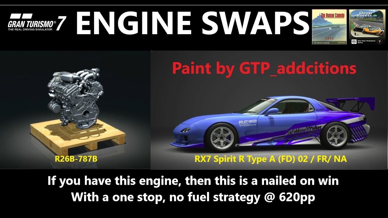 GT7 Engine swaps RX7 Spirit R26B 787 Deep Forest The Human Comedy How to Update 1.27 Gran Tourismo